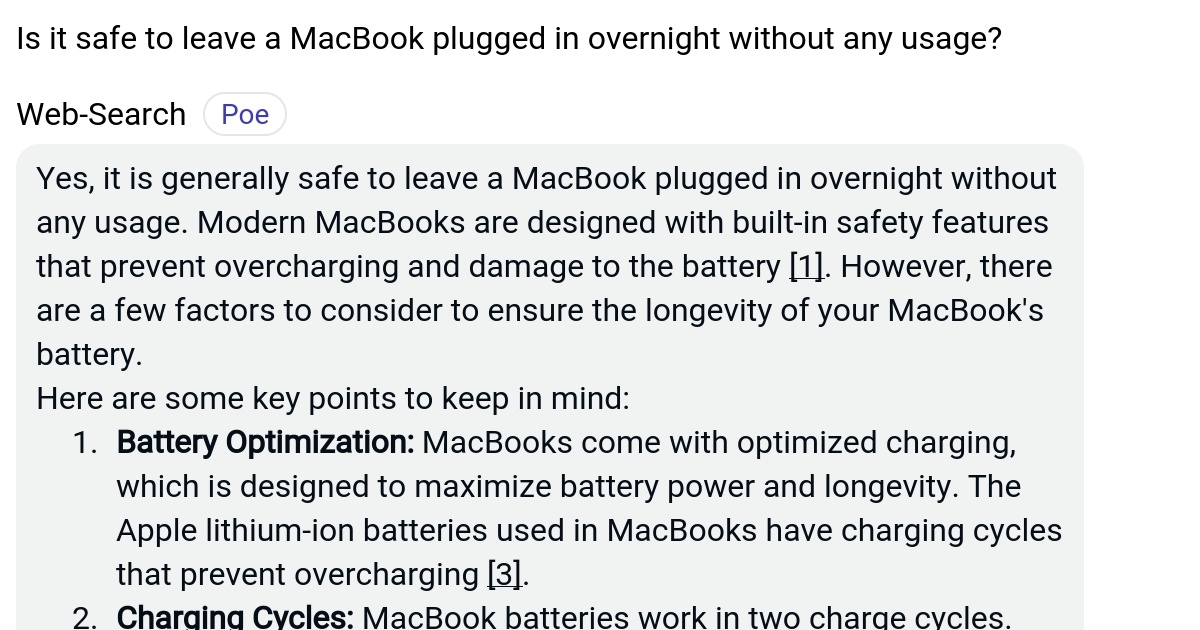 Is it safe to leave a MacBook plugged in overnight without any usage? Poe