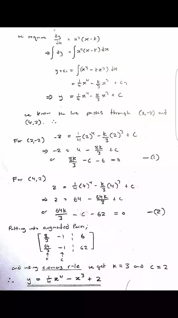 How to find the equation of the curve that passes through the points (2