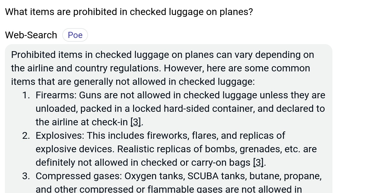 What items are prohibited in checked luggage on planes? Poe