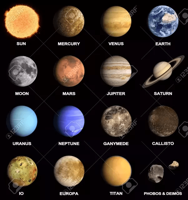 What are the colors of the 9 solar system and what