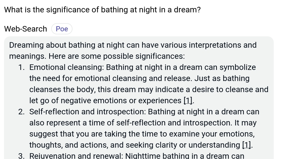 What is the significance of bathing at night in a dream? Poe