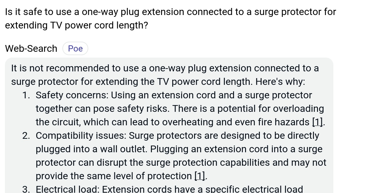 Is it safe to use a oneway plug extension connected to a surge
