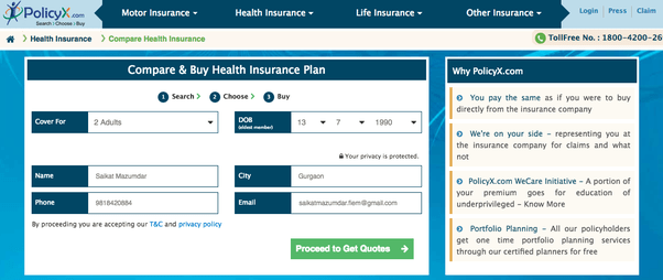 What is the best website to compare health insurance rates in India