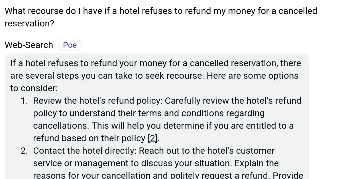 What recourse do I have if a hotel refuses to refund my money for a