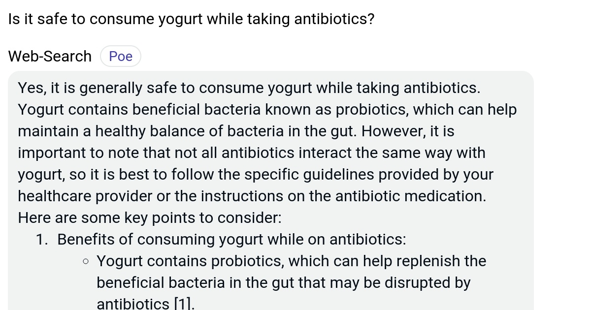 Is it safe to consume yogurt while taking antibiotics? Poe