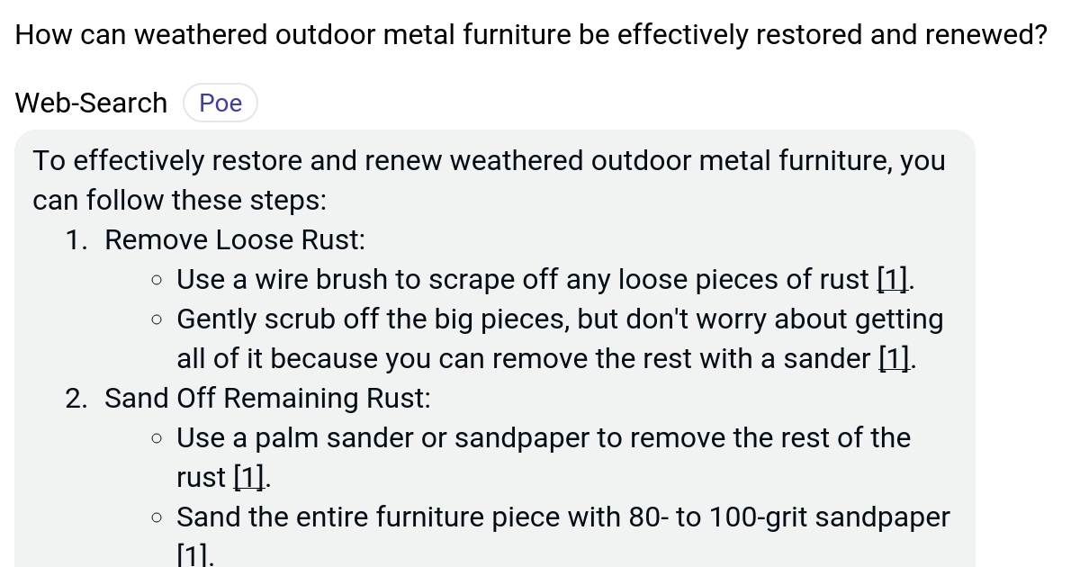 How can weathered outdoor metal furniture be effectively restored and