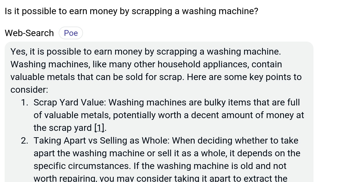 Is it possible to earn money by scrapping a washing machine? Poe