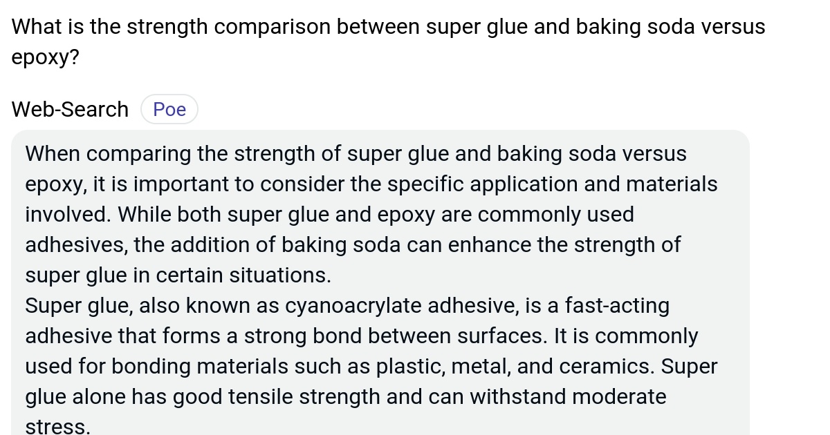 What is the strength comparison between super glue and baking soda