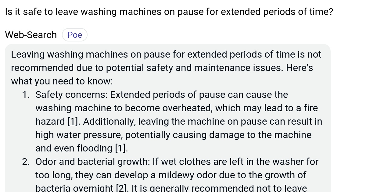 Is it safe to leave washing machines on pause for extended periods of