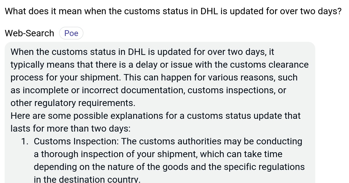 What does it mean when the customs status in DHL is updated for over