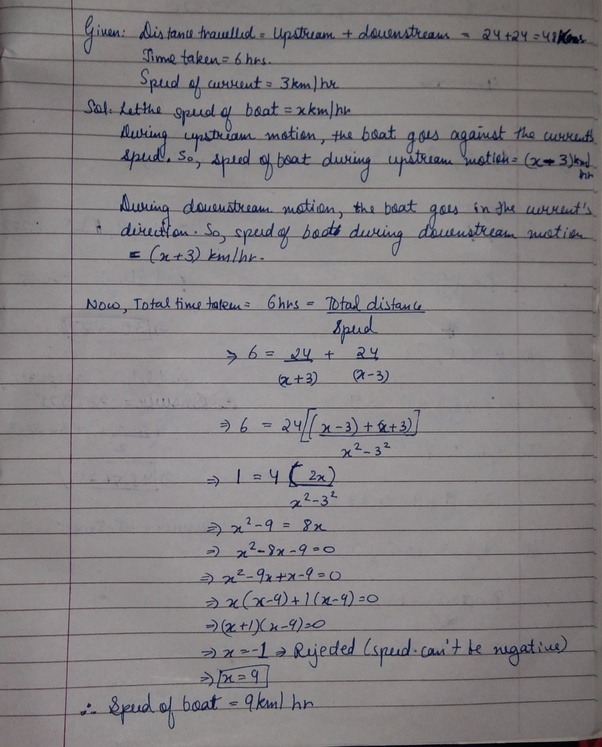 A motorboat heads upstream at a distance of 24 km in a