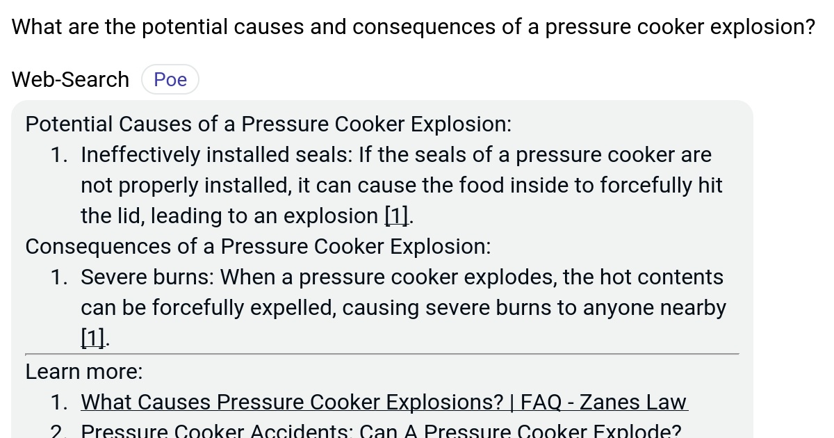 What are the potential causes and consequences of a pressure cooker explosion? Poe