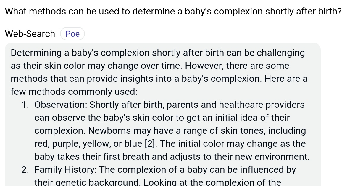 What methods can be used to determine a baby's complexion shortly after