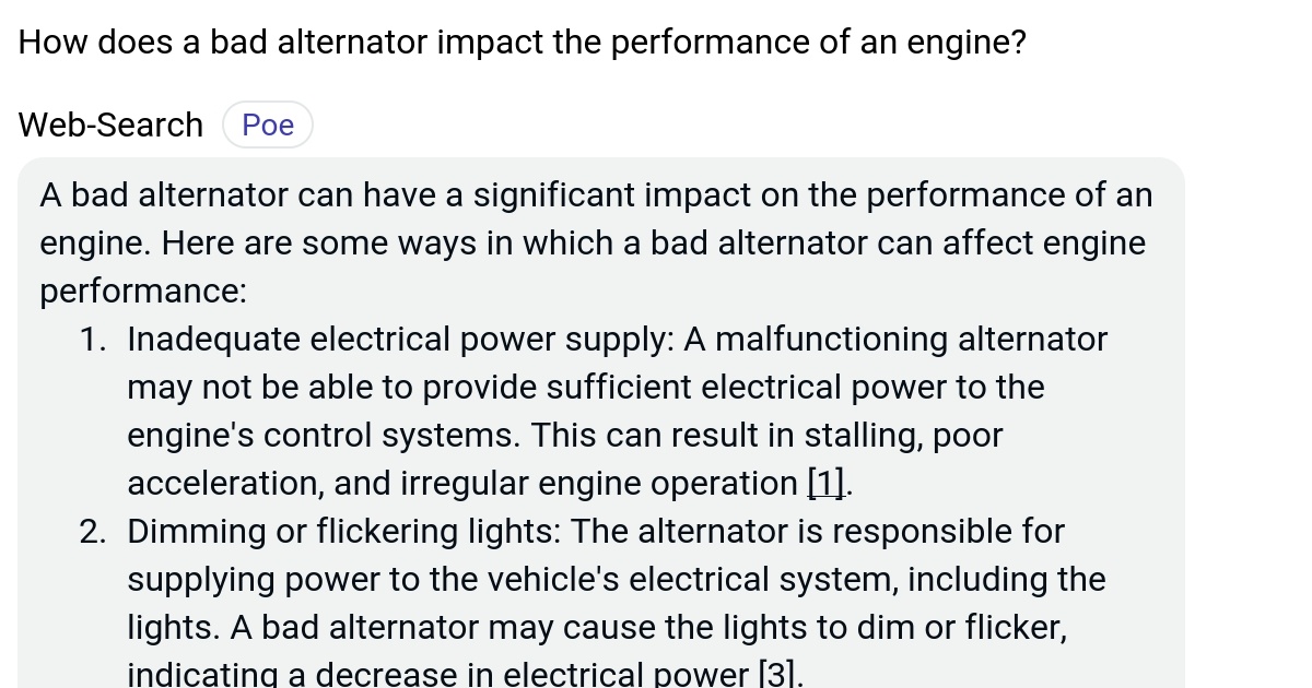 How does a bad alternator impact the performance of an engine? Poe