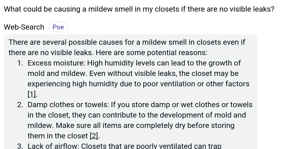 What could be causing a mildew smell in my closets if there are no