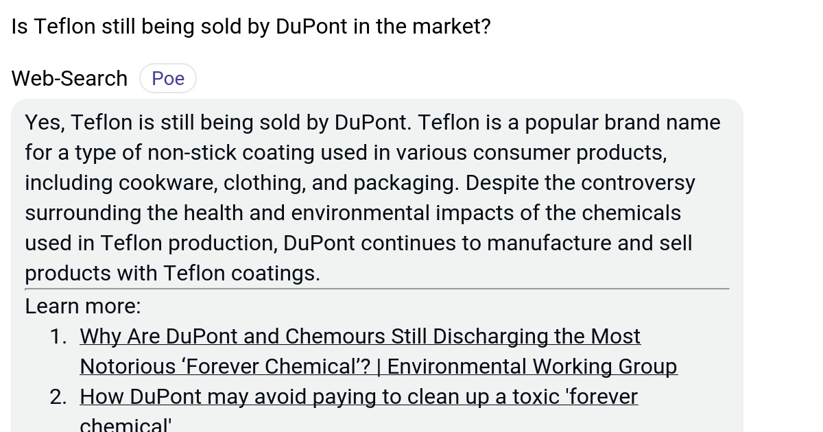 Is Teflon still being sold by DuPont in the market? Poe