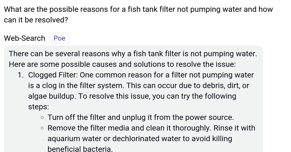 What are the possible reasons for a fish tank filter not pumping water