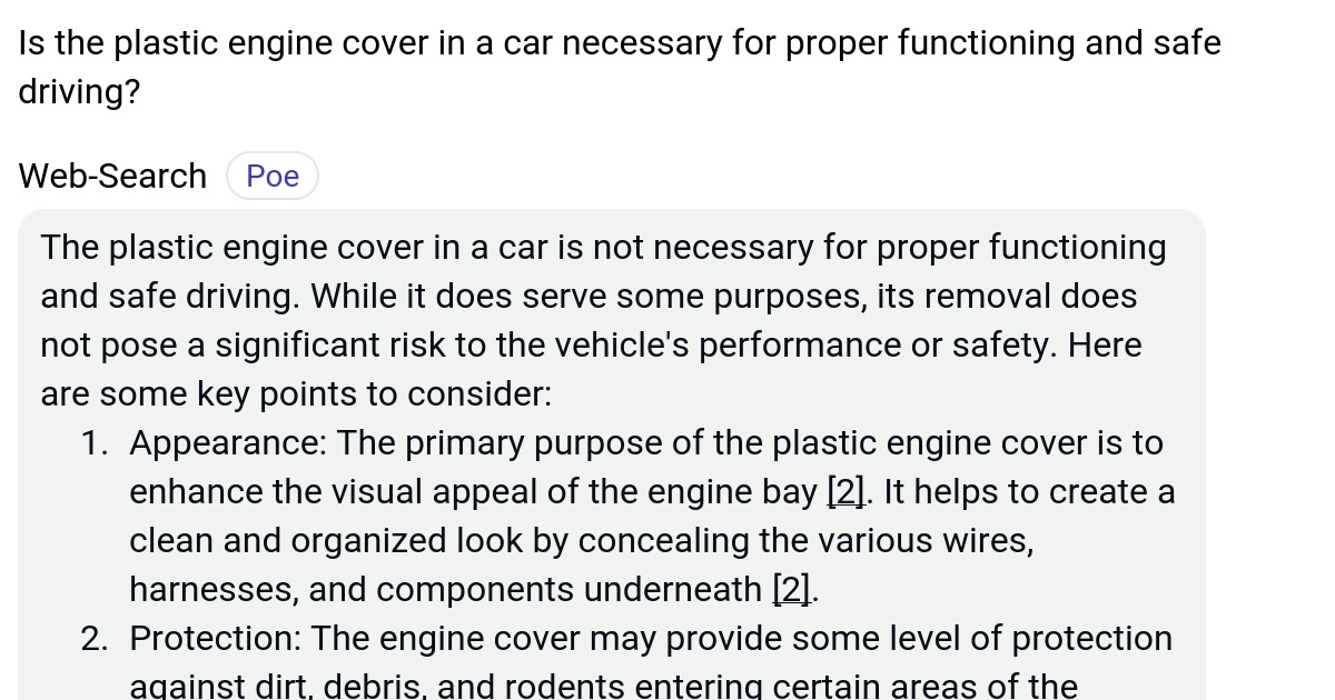 Is the plastic engine cover in a car necessary for proper functioning