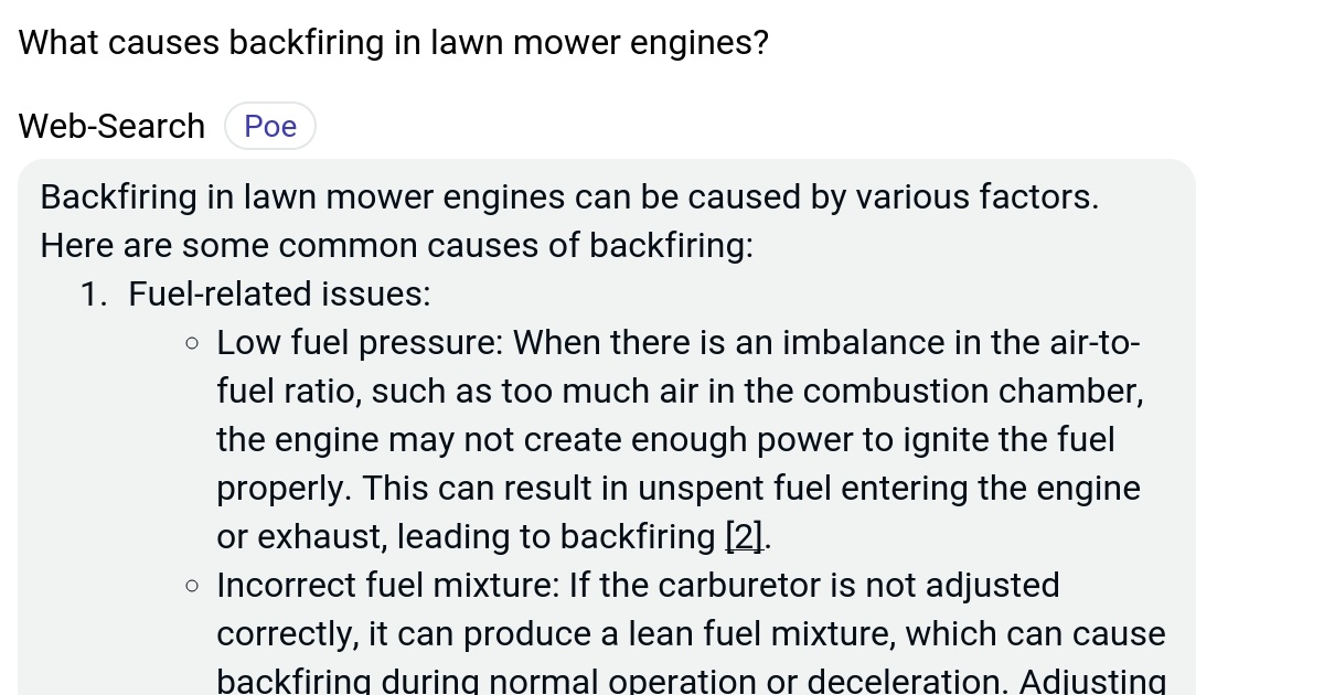 What causes backfiring in lawn mower engines? Poe