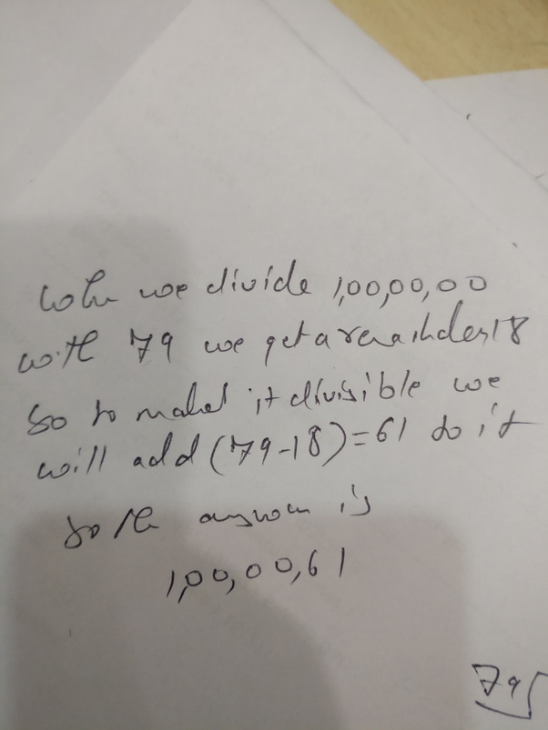 Which is the smallest 7digit number which is exactly divisible by 79