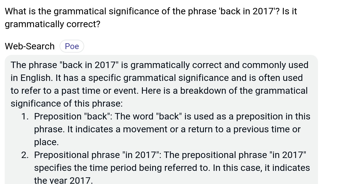 What is the grammatical significance of the phrase 'back in 2017'? Is