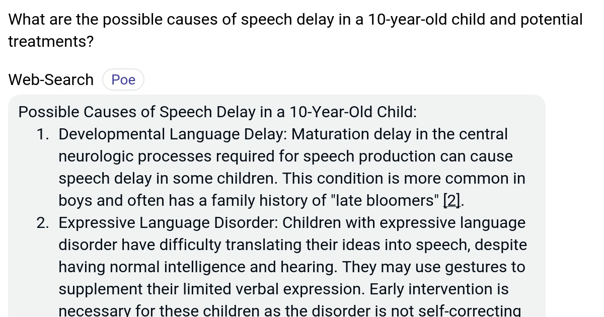 What are the possible causes of speech delay in a 10yearold child and