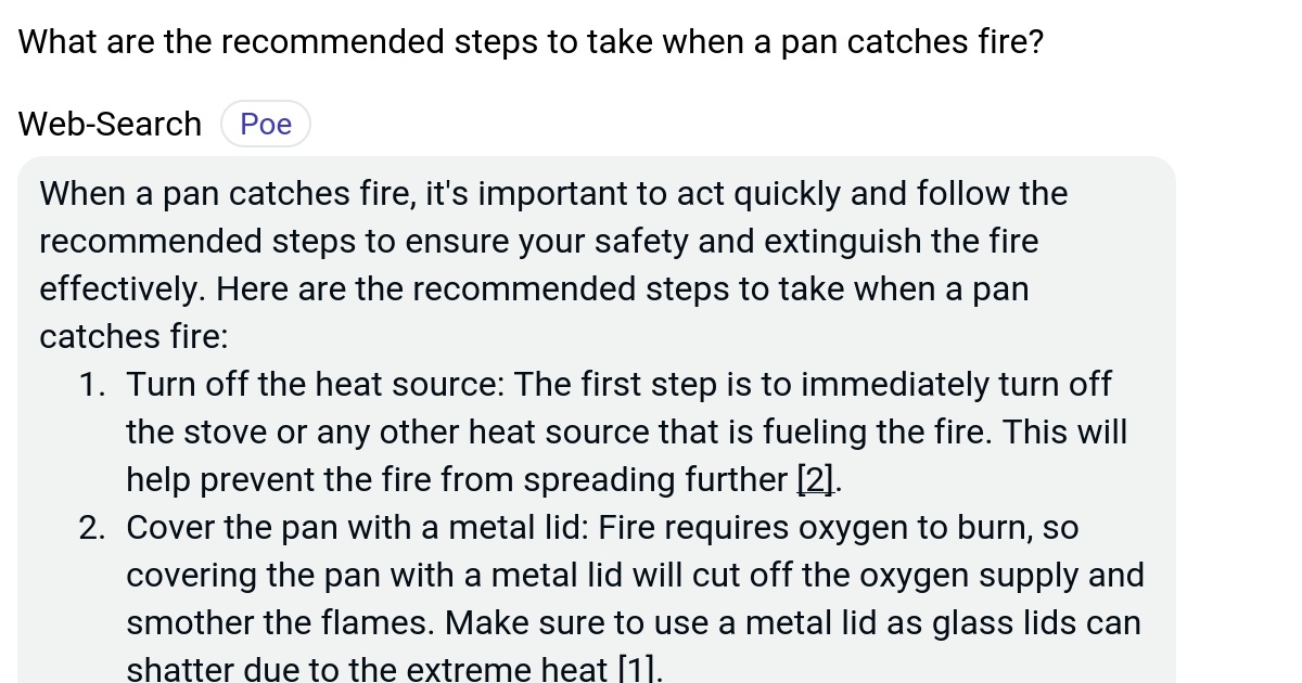 What are the steps to take when a pan catches fire? Poe
