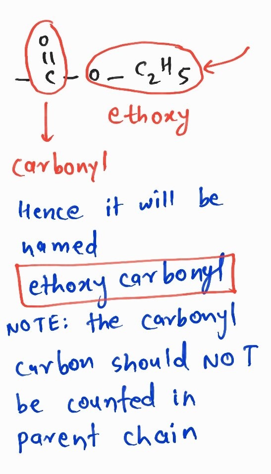 What is the IUPAC name of the group COOC2H5 as a secondary functional
