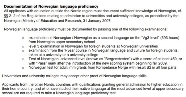 What are the exact requirements for studying nursing (bachelor) in Norway if applying from