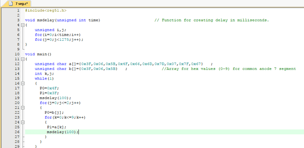 How to write embedded C program for 7 segment display to count from 00