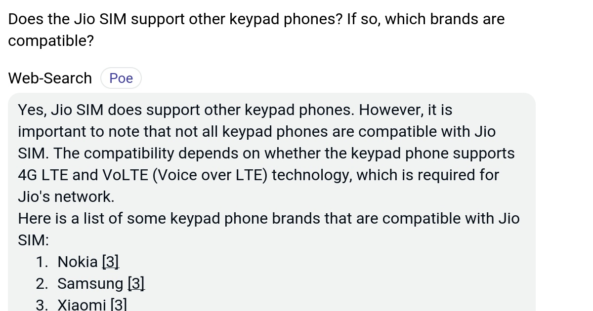 Does the Jio SIM support other keypad phones? If so, which brands are
