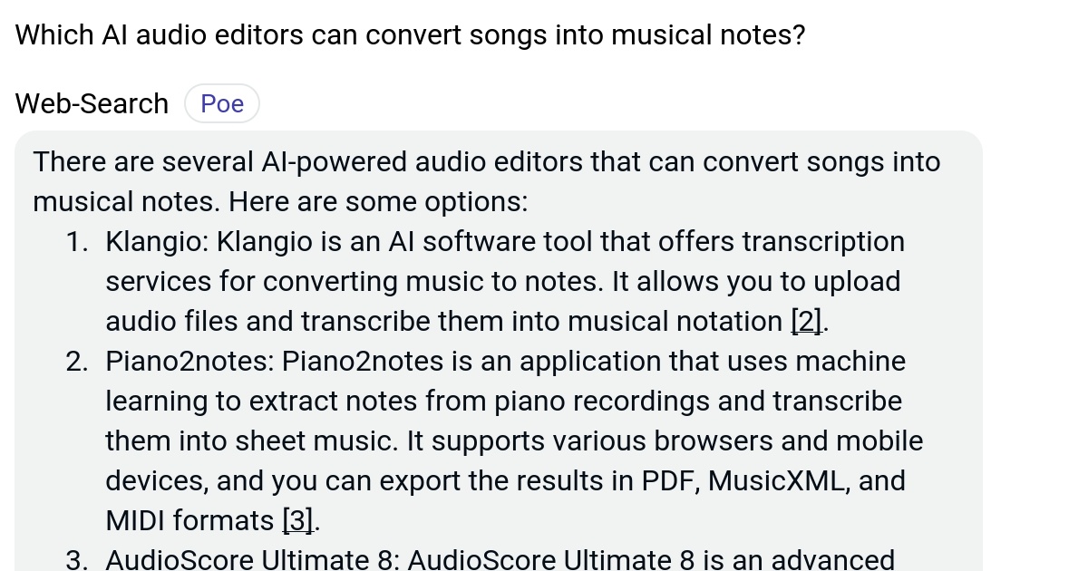 Which AI audio editors can convert songs into musical notes? Poe