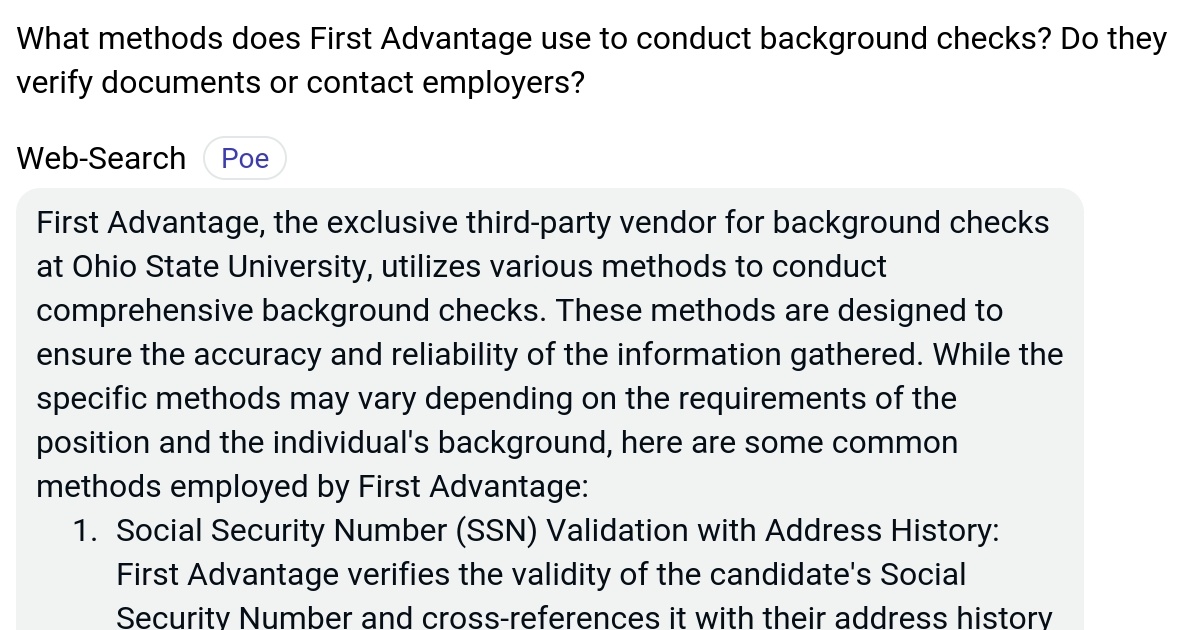 What methods does First Advantage use to conduct background checks? Do
