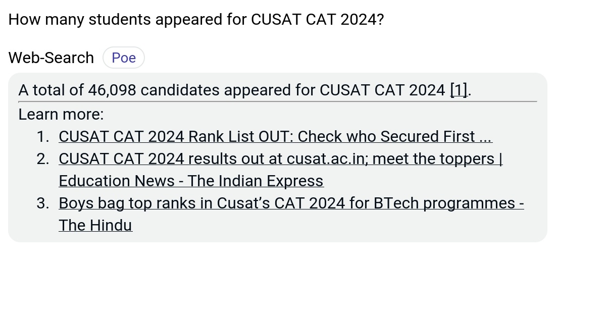 How many students appeared for CUSAT CAT 2024? Poe