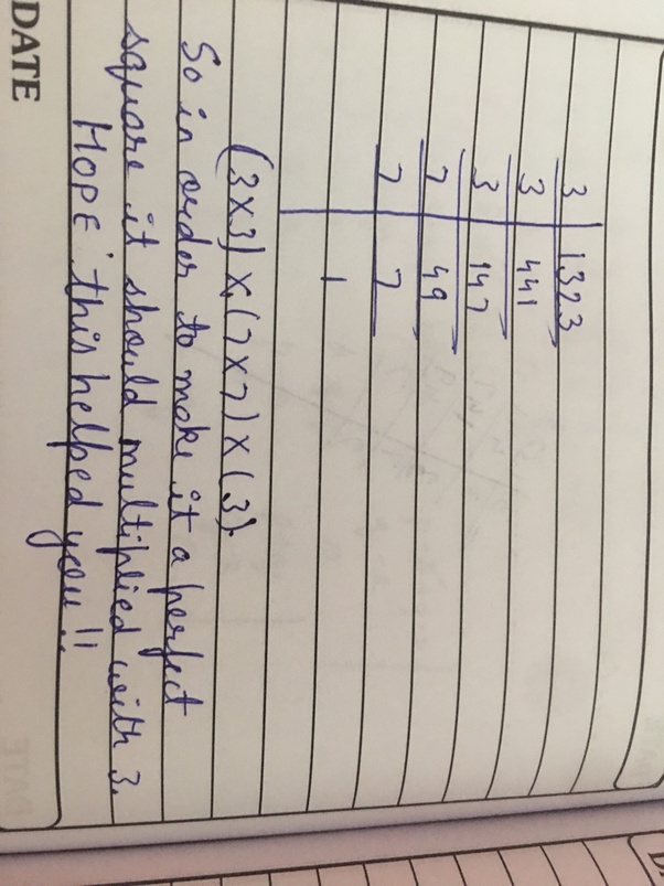 By which smallest number 1323 must be multiplied so that it a