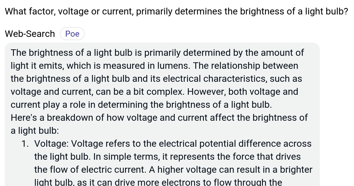 What factor, voltage or current, primarily determines the brightness of