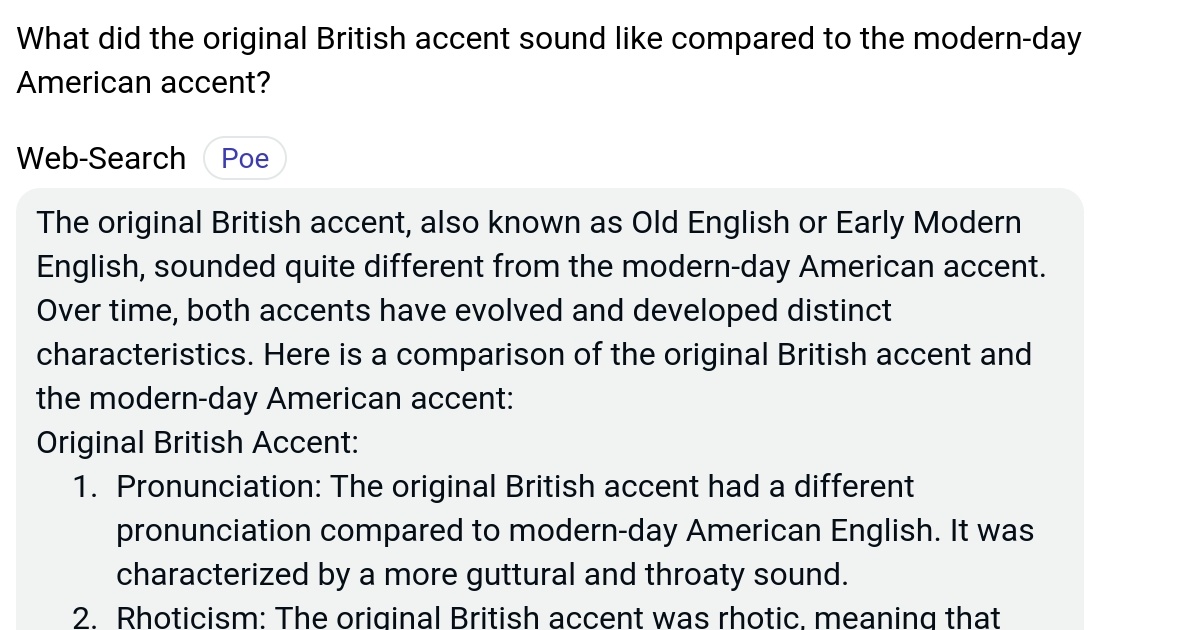 What did the original British accent sound like compared to the modern