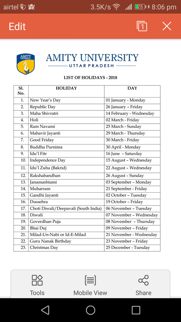 When are the holidays at Amity University in Noida? Quora