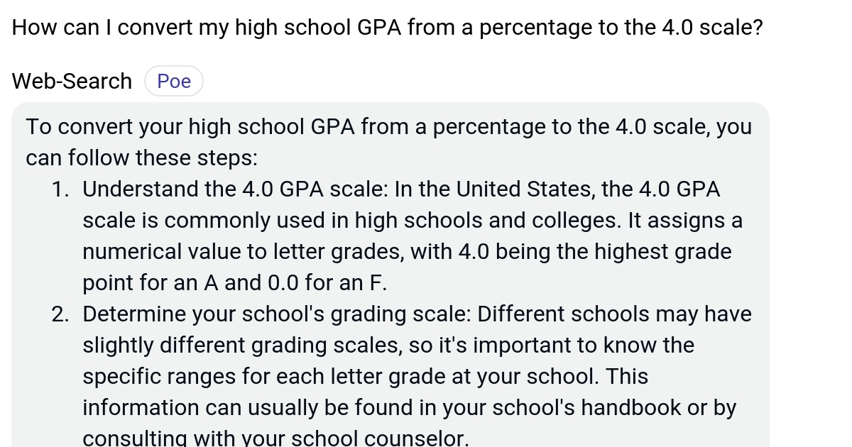 How can I convert my high school GPA from a percentage to the 4.0 scale
