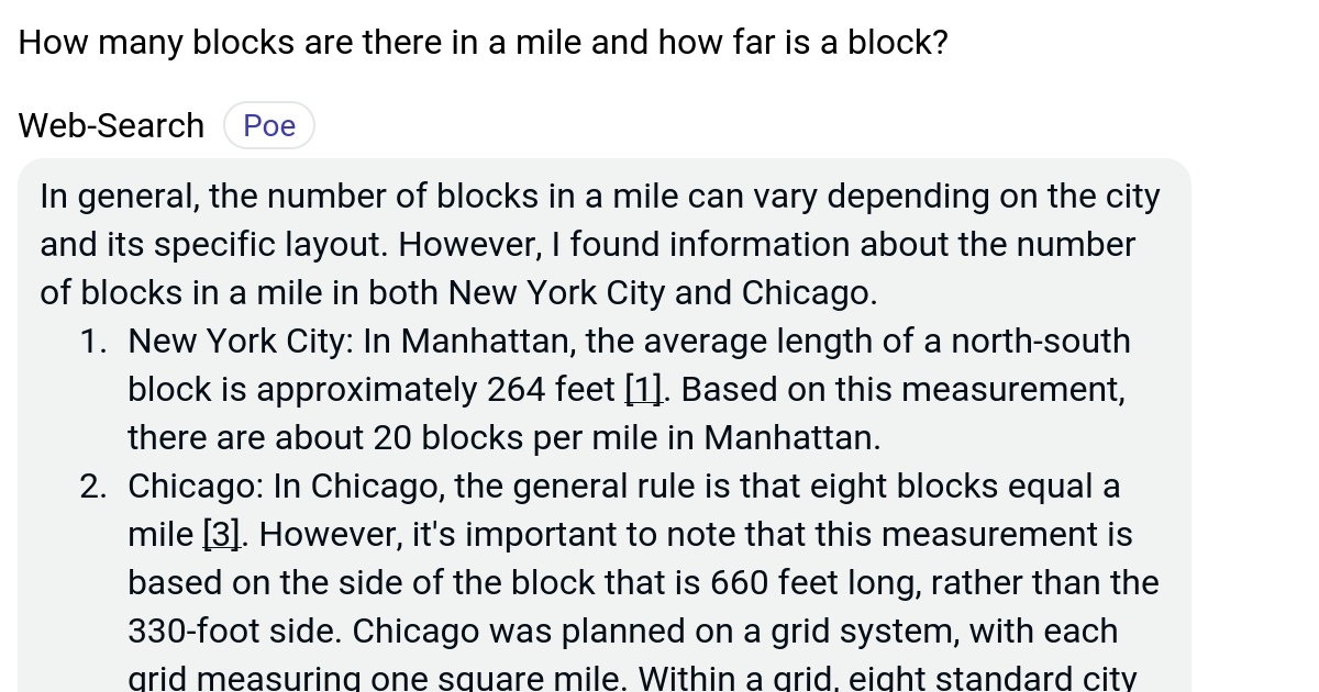 How many blocks are there in a mile and how far is a block? Poe