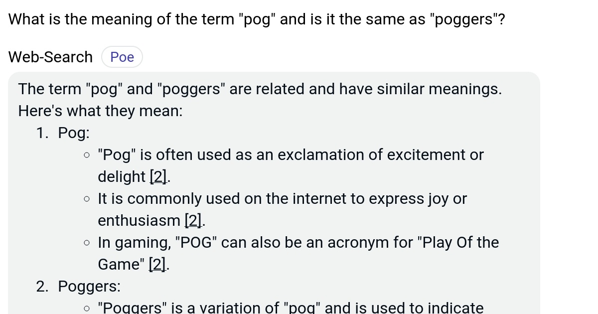 What is the meaning of the term "pog" and is it the same as "poggers