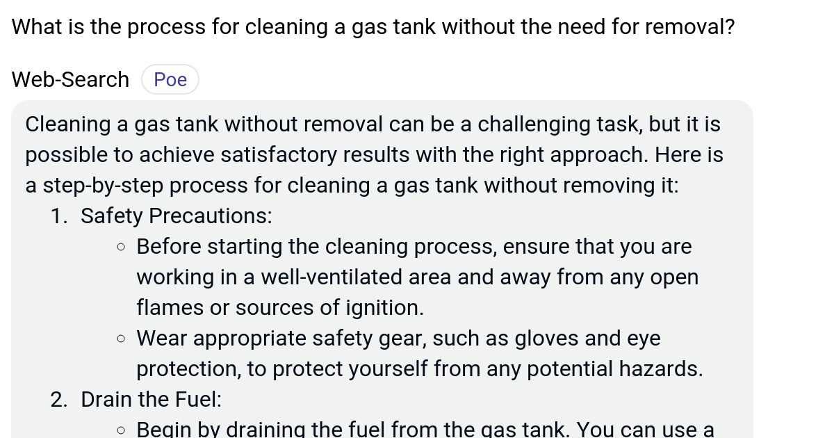 What is the process for cleaning a gas tank without the need for