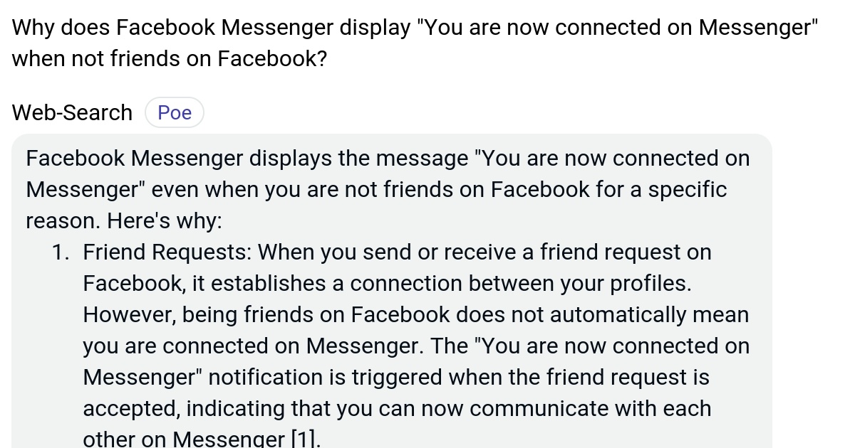 Why does Facebook Messenger display "You are now connected on Messenger" when not friends on
