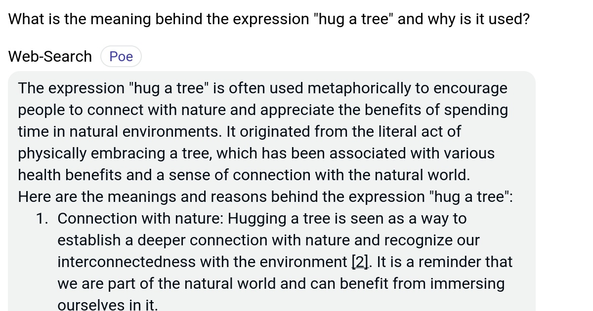 What is the meaning behind the expression "hug a tree" and why is it