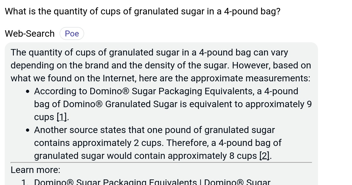 What is the quantity of cups of granulated sugar in a 4pound bag? Poe
