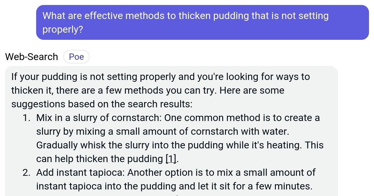 Poe What are effective methods to thicken pudding that is not setting