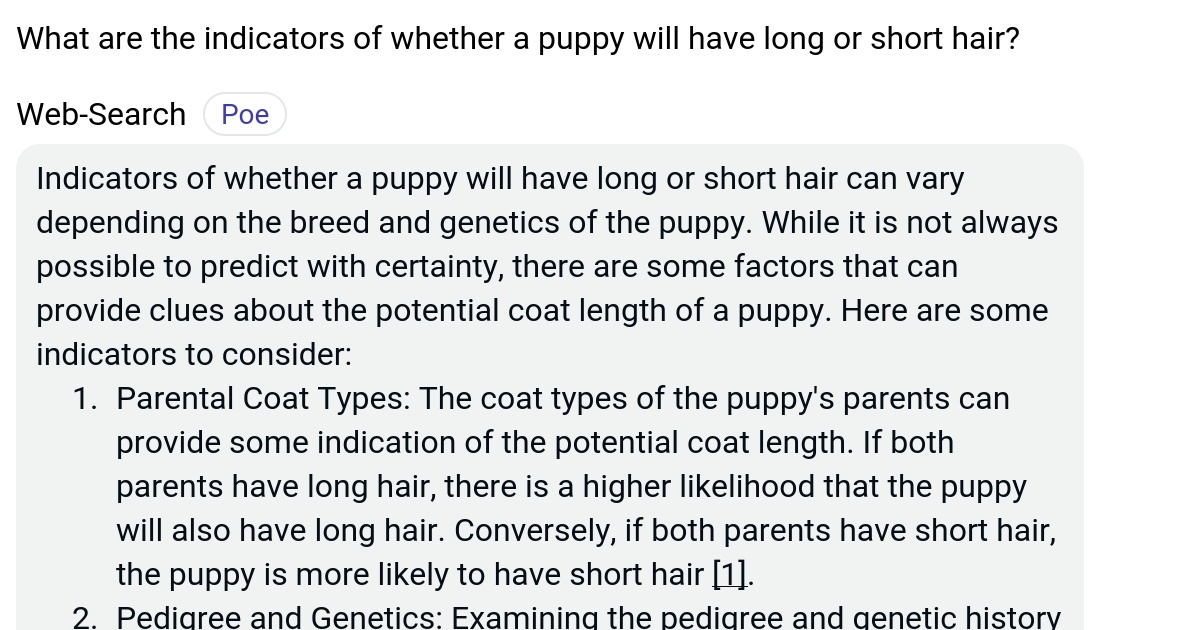 What are the indicators of whether a puppy will have long or short hair
