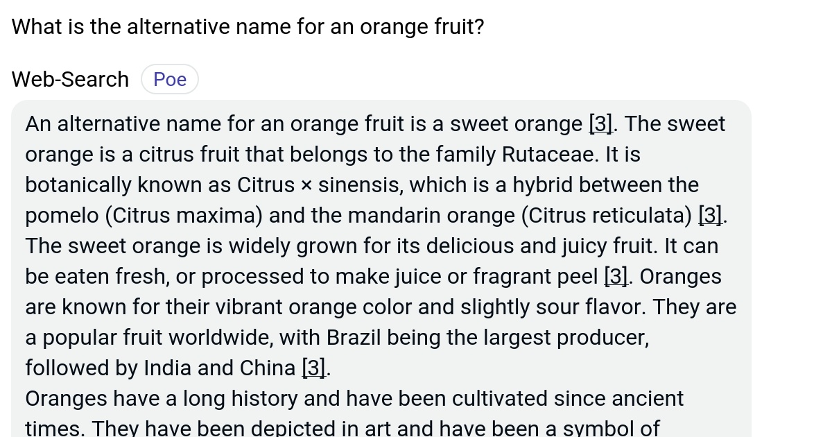 What is the alternative name for an orange fruit? Poe