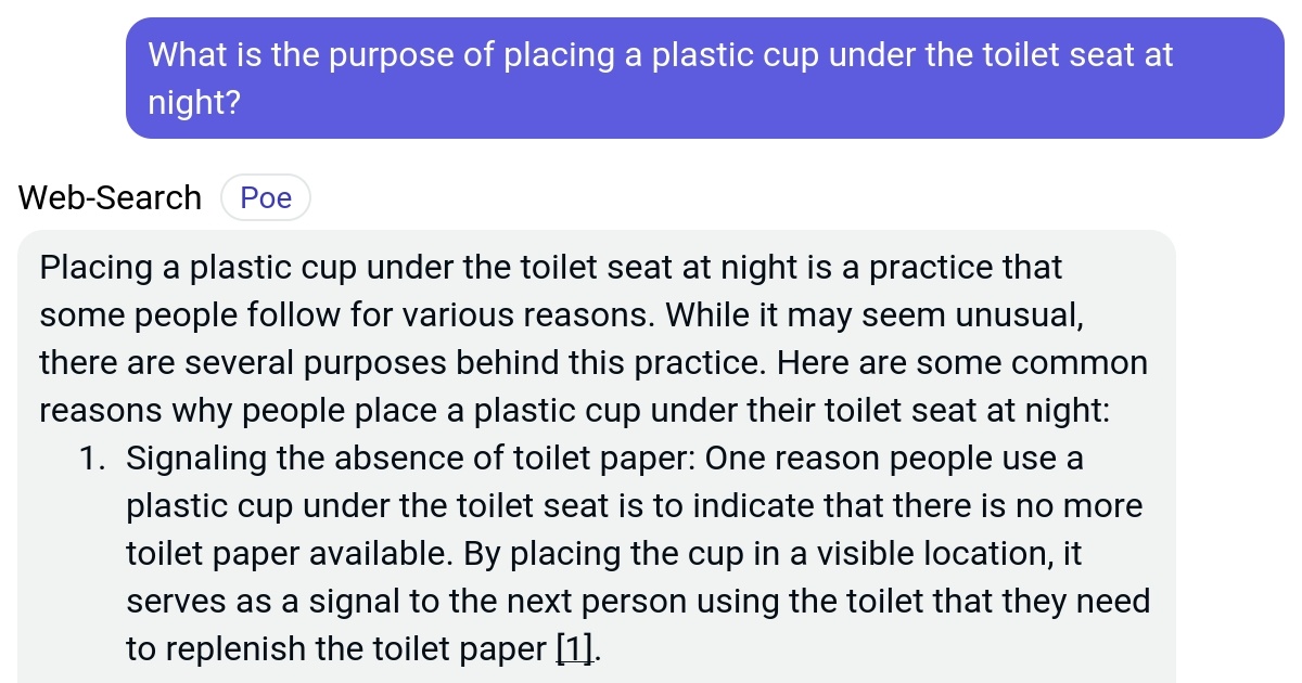 What is the purpose of placing a plastic cup under the toilet seat at