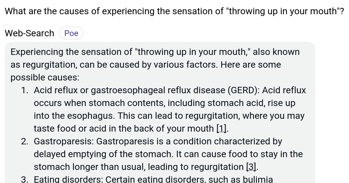 What are the causes of experiencing the sensation of "throwing up in